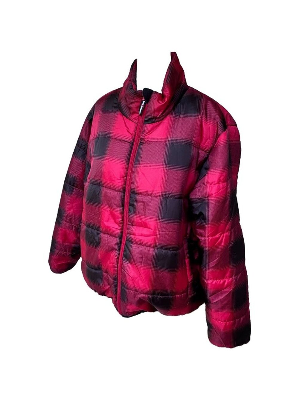 Universal Thread Women XXL Red Black Buffalo Plaid Puffer Jacket Water Resistant